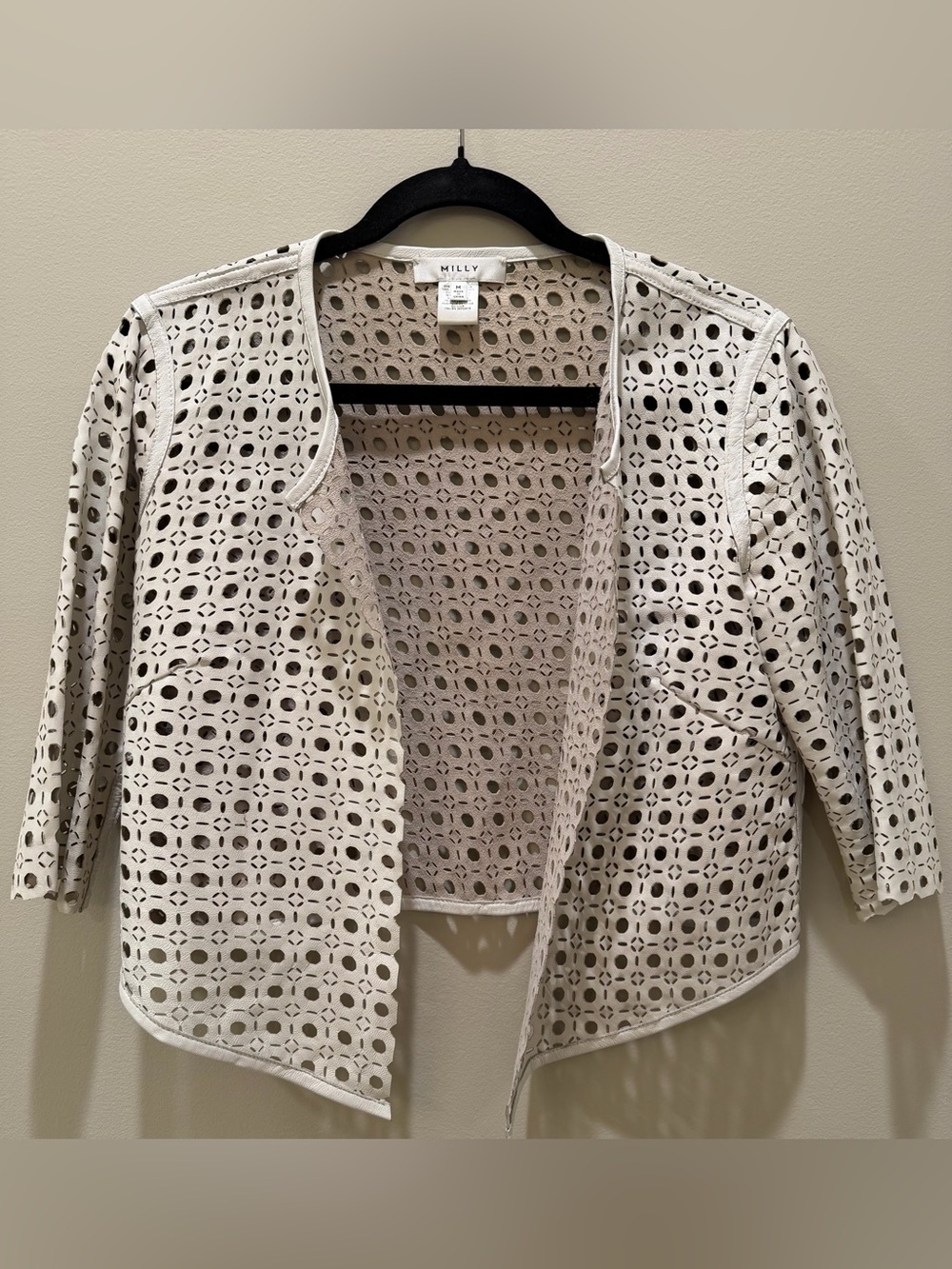 Milly Cream Eyelet Open-Front Blazer